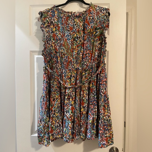 Chic Soul Dresses & Skirts - Chic Soul Multicolor Leaf Print Sleeveless Ruffled Waist Dress